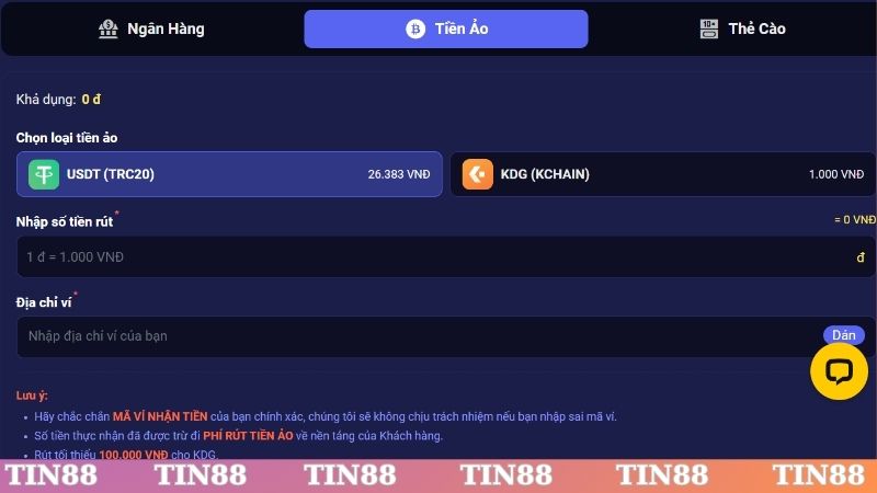 Những điều kiện nên nhớ khi nạp rút tiền TIN88